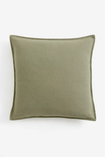 H&m Linen-blend Cushion Cover In Khaki Green