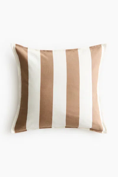 H&m Linen-blend Cushion Cover In Light Brown/white Striped
