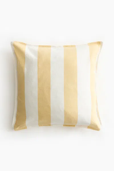 H&m Linen-blend Cushion Cover In Light Yellow/striped