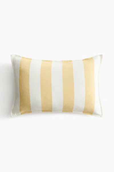 H&m Linen-blend Cushion Cover In Light Yellow/striped