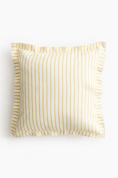 H&m Linen-blend Cushion Cover In White/yellow Striped