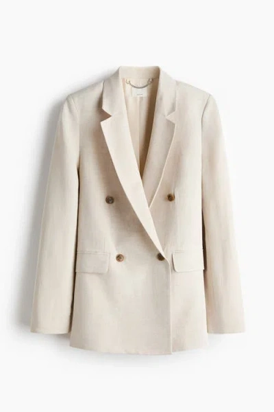 H&m Linen-blend Double-breasted Blazer In Neutral
