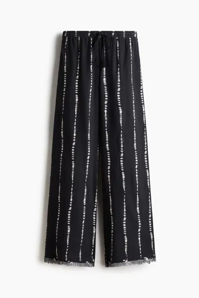 H&m Linen-blend Drawstring Pants In Dark Gray/tie-dye