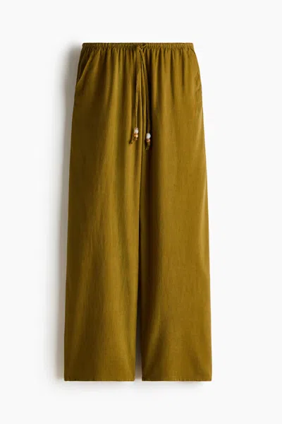 H&m Linen-blend Drawstring Pants In Olive Green