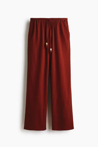 H&m Linen-blend Drawstring Pants In Rust Red
