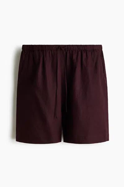 H&m Linen-blend Drawstring Shorts In Dark Brown