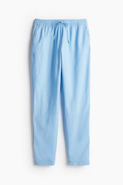 H&m Linen-blend Joggers In Blue