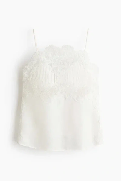 H&m Linen-blend Lace-detail Top In White