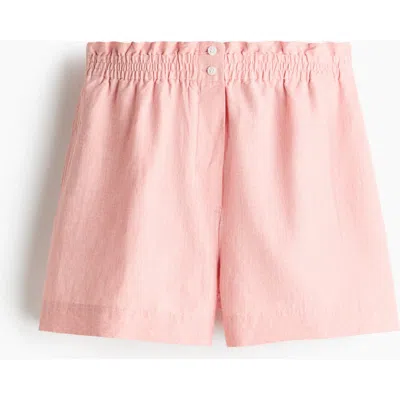 H&m Linen-blend Paper Bag Shorts In Pink