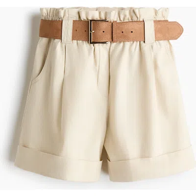 H&m Linen-blend Paper Bag Shorts In White