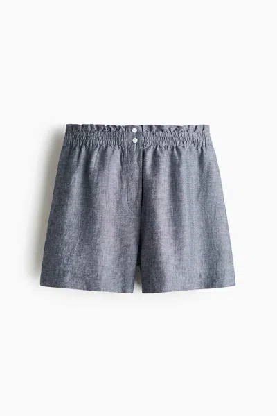 H&m Linen-blend Paper-bag Shorts In Gray