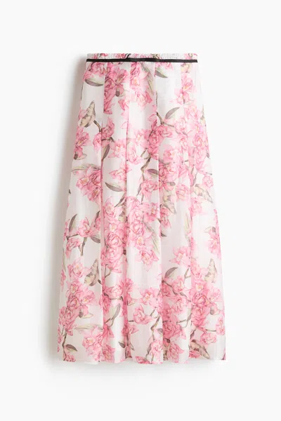 H&m Linen-blend Pleated Skirt In Pink