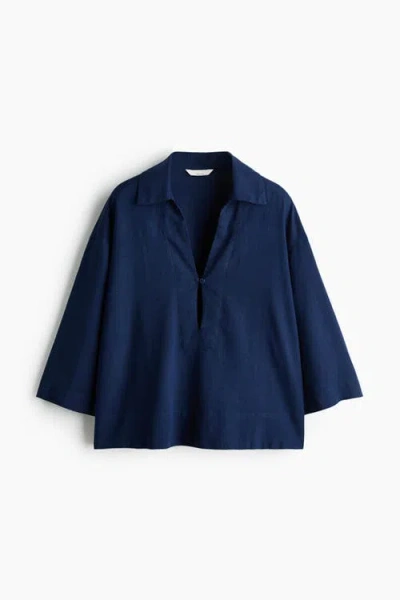 H&m Linen-blend Popover Shirt In Blue