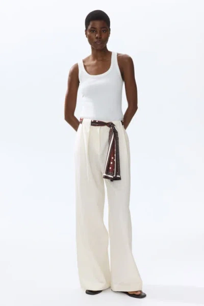 H&m Linen-blend Scarf-detail Trousers In White