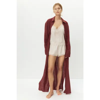 H&m Linen-blend Shirt Dress In Burgundy