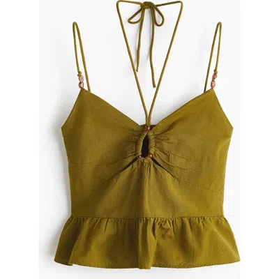 H&m Linen-blend Strappy Top In Green