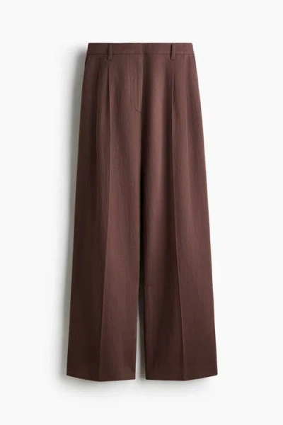 H&m Linen-blend Tailored Trousers In Burgundy