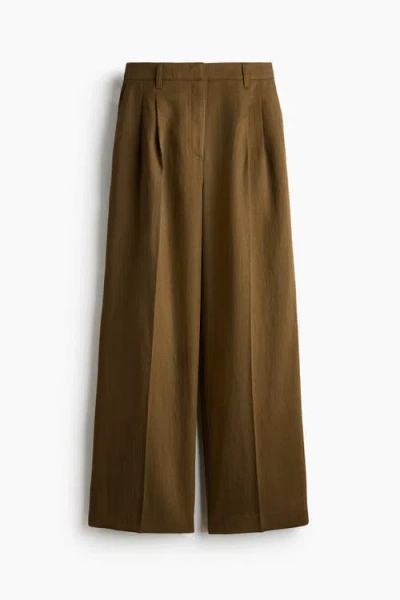 H&m Linen-blend Tailored Trousers In Green