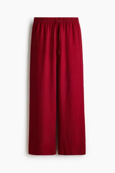 H&m Linen-blend Drawstring Trousers In Red