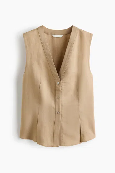 H&m Linen-blend V-neck Vest In Brown