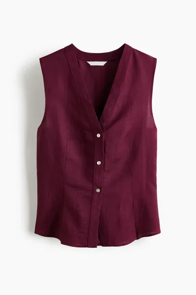H&m Linen-blend V-neck Vest In Brown
