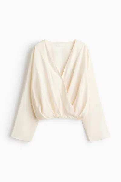 H&m Linen-blend Wrap Blouse In Neutral