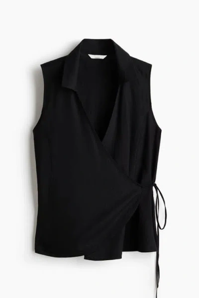 H&m Linen-blend Wrap Top In Black