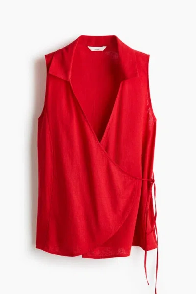 H&m Linen-blend Wrap Top In Red