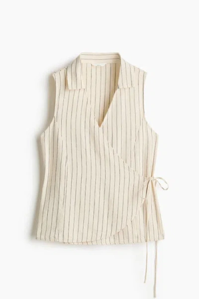H&m Linen-blend Wrap Top In White