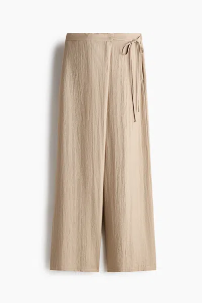 H&m Linen-blend Wrapover Pants In Beige