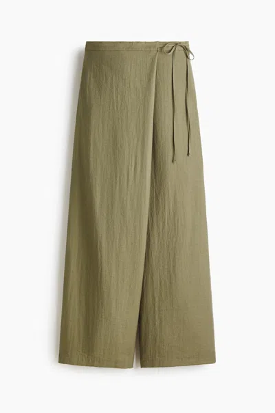 H&m Linen-blend Wrapover Pants In Gray
