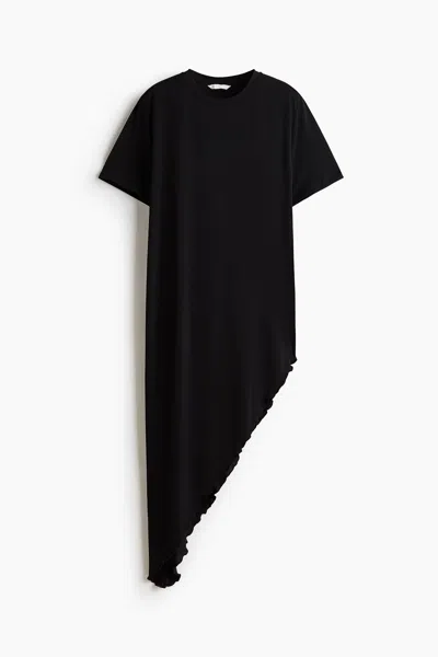 H&m Long Asymmetric T-shirt In Black