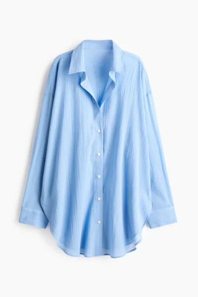 H&m Long Cotton Shirt In Blue