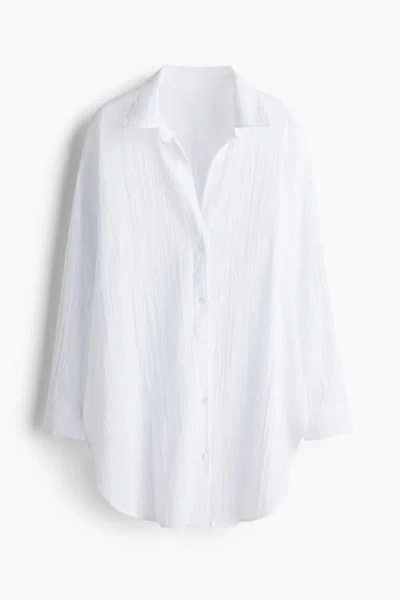 H&m Long Cotton Shirt In White