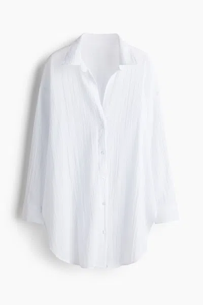 H&m Long Cotton Shirt In White