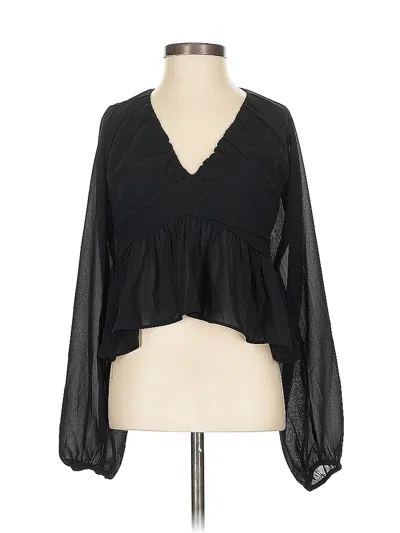 Pre-owned H&m Long Sleeve Blouse In Black