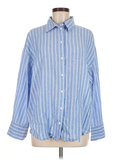 Pre-owned H&m Long Sleeve Button Down Shirt In Blue