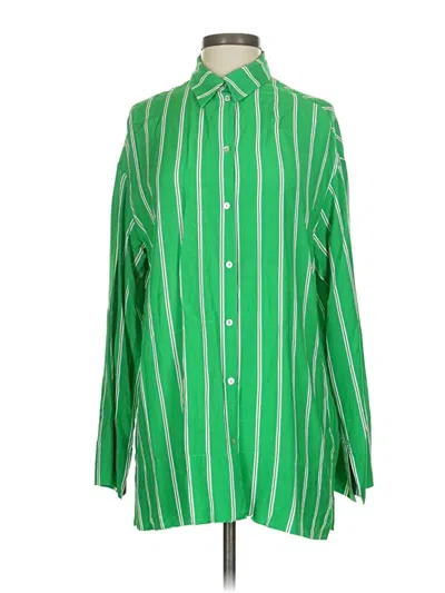 Pre-owned H&m Long Sleeve Button Down Shirt In Green