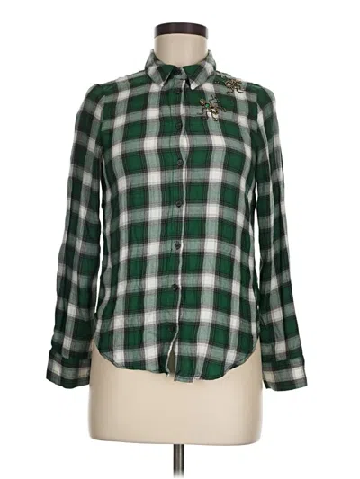 Pre-owned H&m Long Sleeve Button Down Shirt In Green