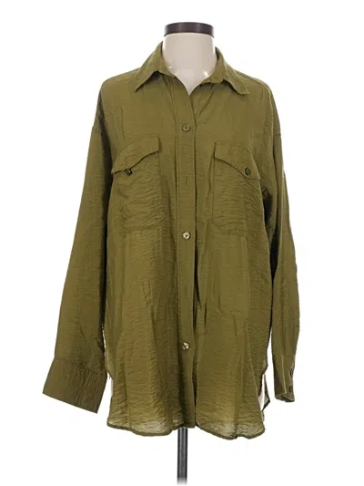 Pre-owned H&m Long Sleeve Button Down Shirt In Green