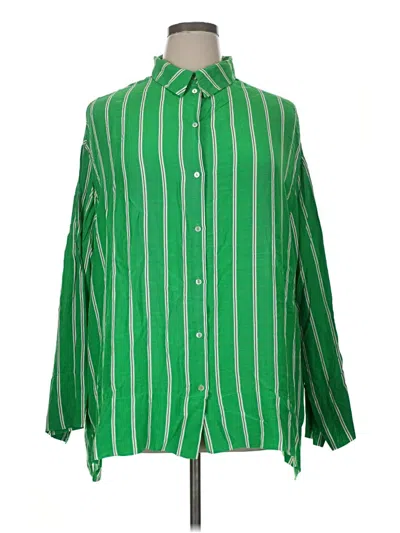 Pre-owned H&m Long Sleeve Button Down Shirt In Green