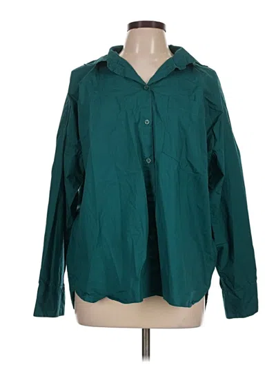 Pre-owned H&m Long Sleeve Button Down Shirt In Teal