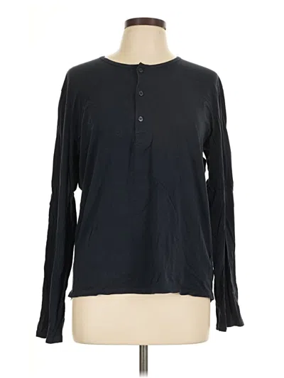 Pre-owned H&m Long Sleeve Henley Shirt In Black