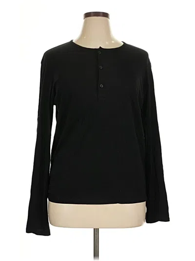 Pre-owned H&m Long Sleeve Henley Shirt In Black