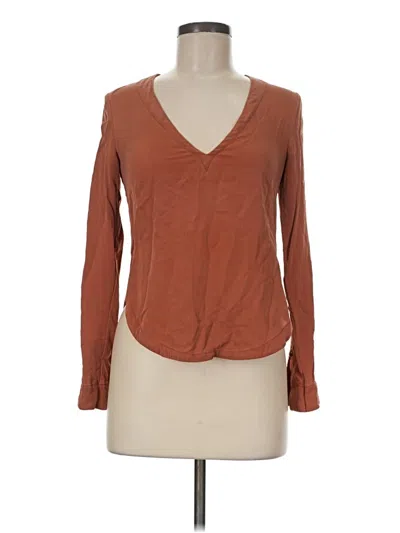 Pre-owned H&m Long Sleeve Henley Shirt In Brown