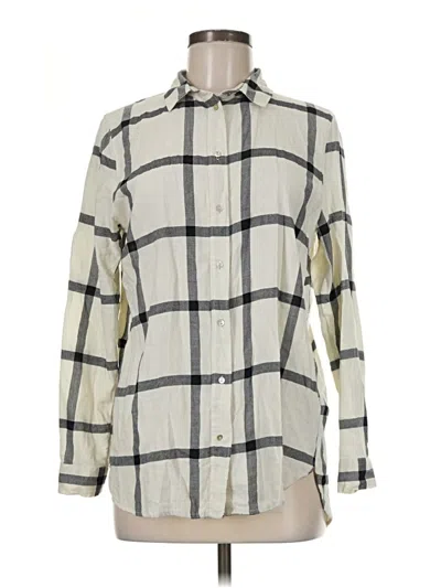 Pre-owned H&m Long Sleeve Henley Shirt In Ivory