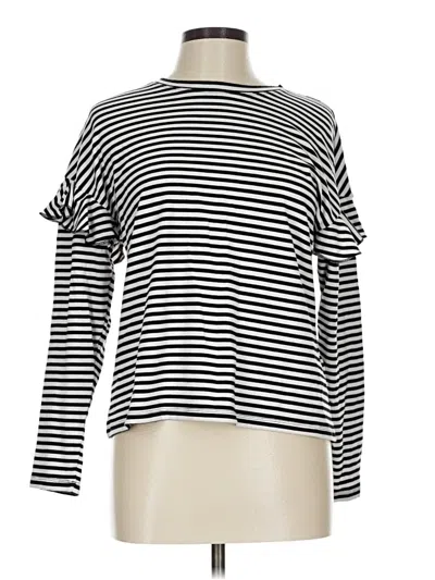 Pre-owned H&m Long Sleeve Top Black Stripes Pattern Boatneck Tops