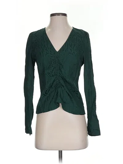 Pre-owned H&m Long Sleeve Top Green Plunge Neckline Tops