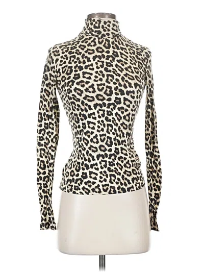 H&m Long Sleeve Top Ivory Animal Print Pattern Turtleneck Tops In White