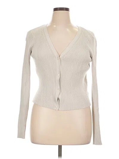 Pre-owned H&m Long Sleeve Top Ivory Plunge Neckline Tops